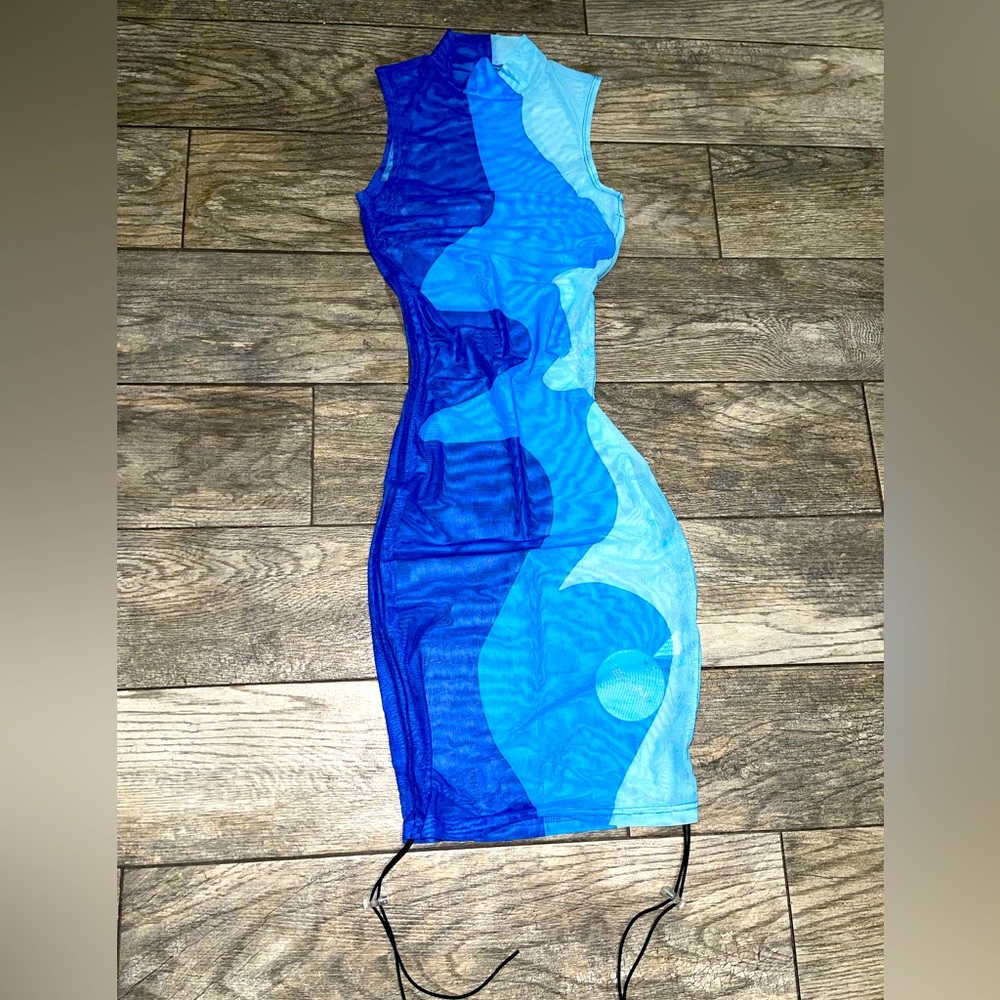 Blue Mock Neck body on dress.